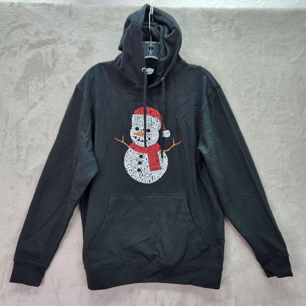 Lane Seven Womens Medium Black Christmas Snowman Holiday Graphic Hoodie Pullover